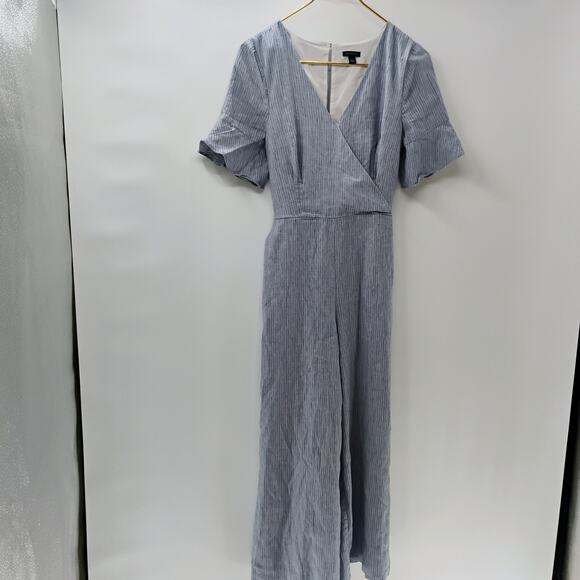 Ann Taylor Tie Waist Wide Leg Pin stripped Linen Blend Jumpsuit with Pockets - Picture 4 of 12